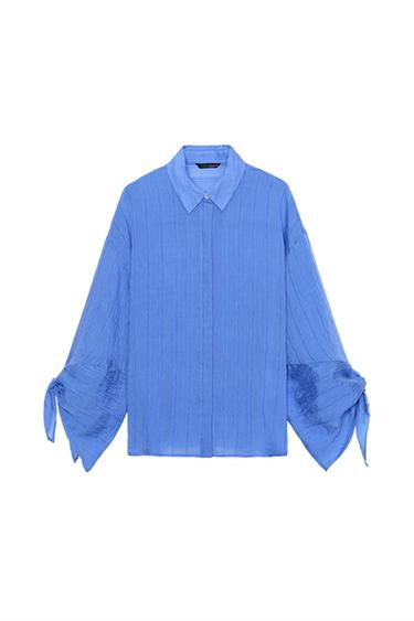 CAMISA RAYAS LAZOS - Azul de Zara