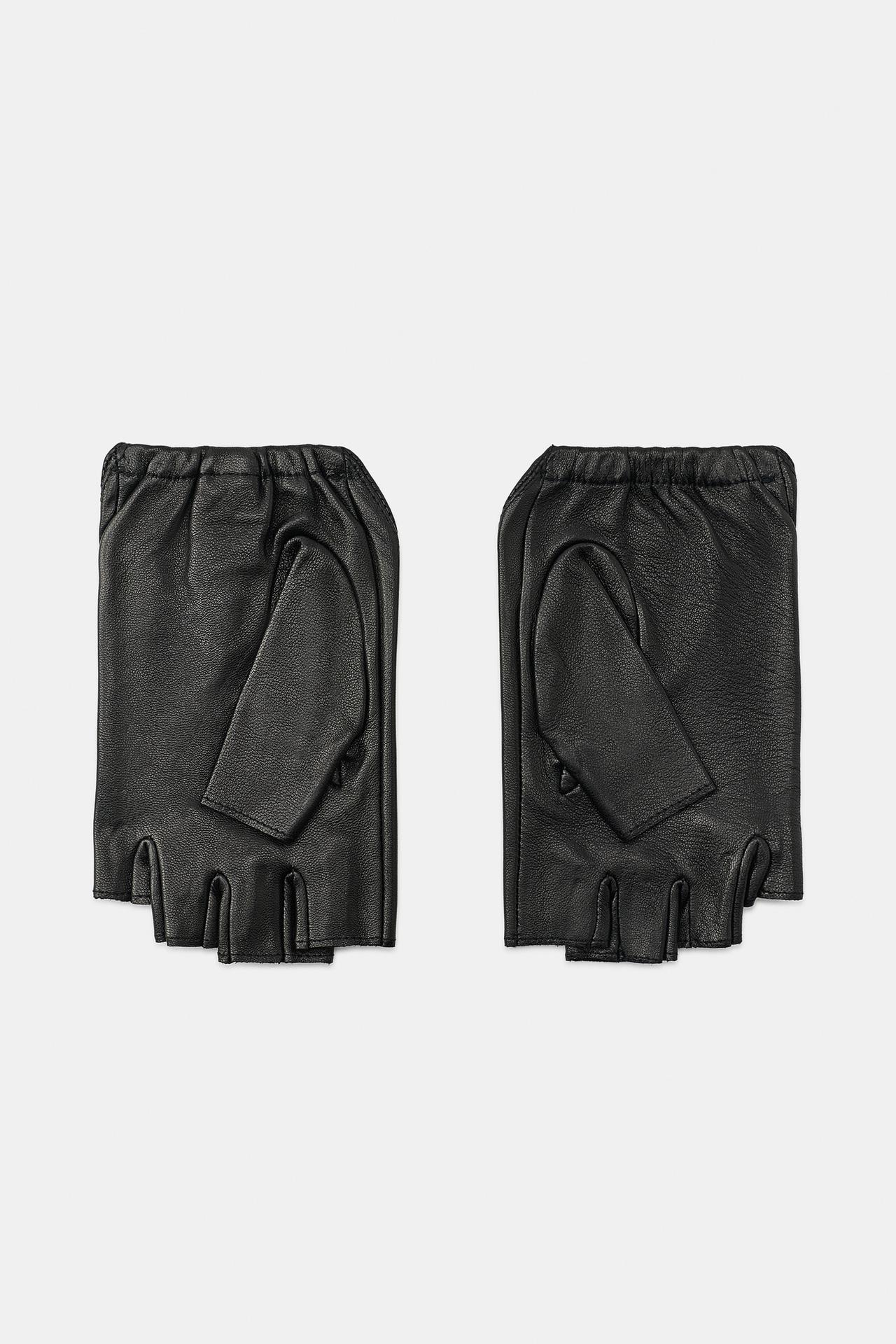 100% LEATHER RING AND WATCH MITTENS — Black
