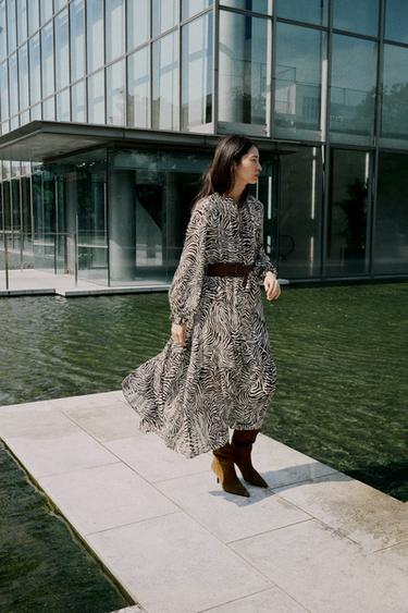 ANIMAL PRINT BELTED DRESS - Zebra by Zara