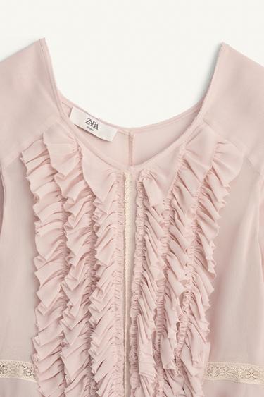 CHEMISE VOLANTS DENTELLE LIMITED EDITION - Rose poudré de Zara - Image 8