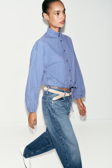 CHEMISE À CARREAUX ET MANCHES BOUFFANTES - Bleu roi de Zara - Image 3