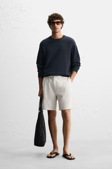 Zara TEXTURED REGULAR FIT SHORTS - Gray