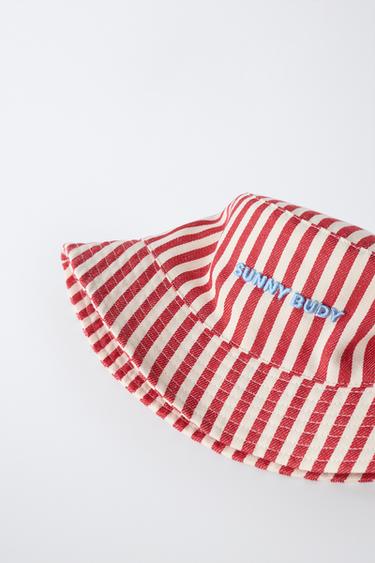 BONNET BUCKET RAYURES ET TEXTE BRODÉ - Rouge de Zara - Image 2