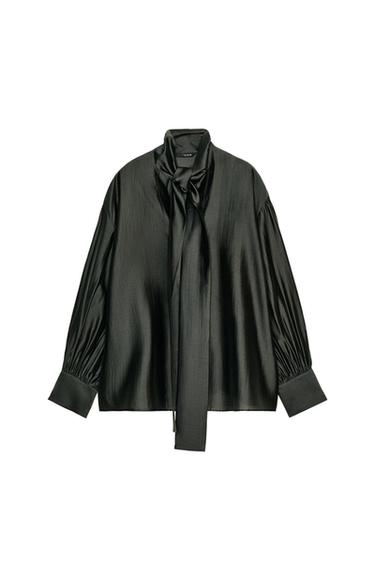 ZW COLLECTION SATIN SHIRT WITH TIES - Green by Zara