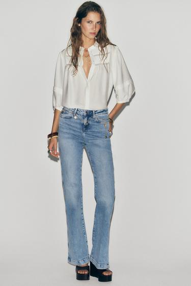 بلوزة كريب بثنيات طولية - خَام الخاص بـ Zara