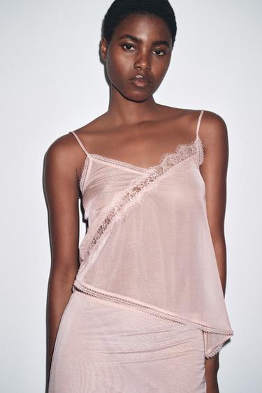 TOP À BRETELLES EN ORGANZA - Rose de Zara - Image 1