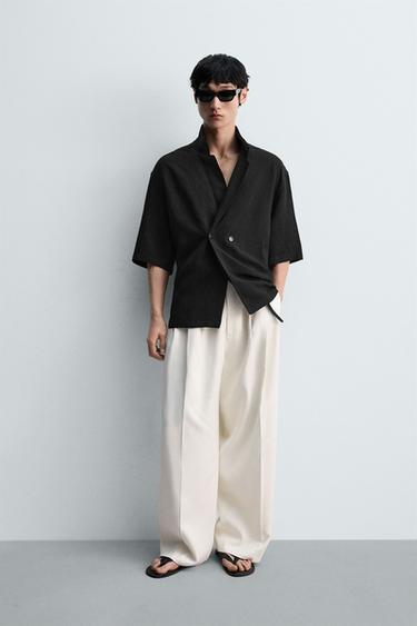 비스코스-린넨 로브 셔츠 - Zara 블랙