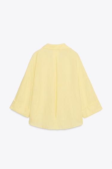 WIDE-SLEEVE LINEN BLEND SHIRT - Yellow by Zara - Image 4