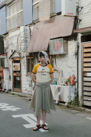 テキストリブTシャツオレンジホワイトZaraのテキストリブTシャツ - オレンジホワイト