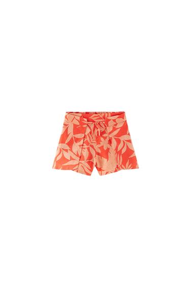 LINEN BLEND LEAF PRINT WRAP SHORTS