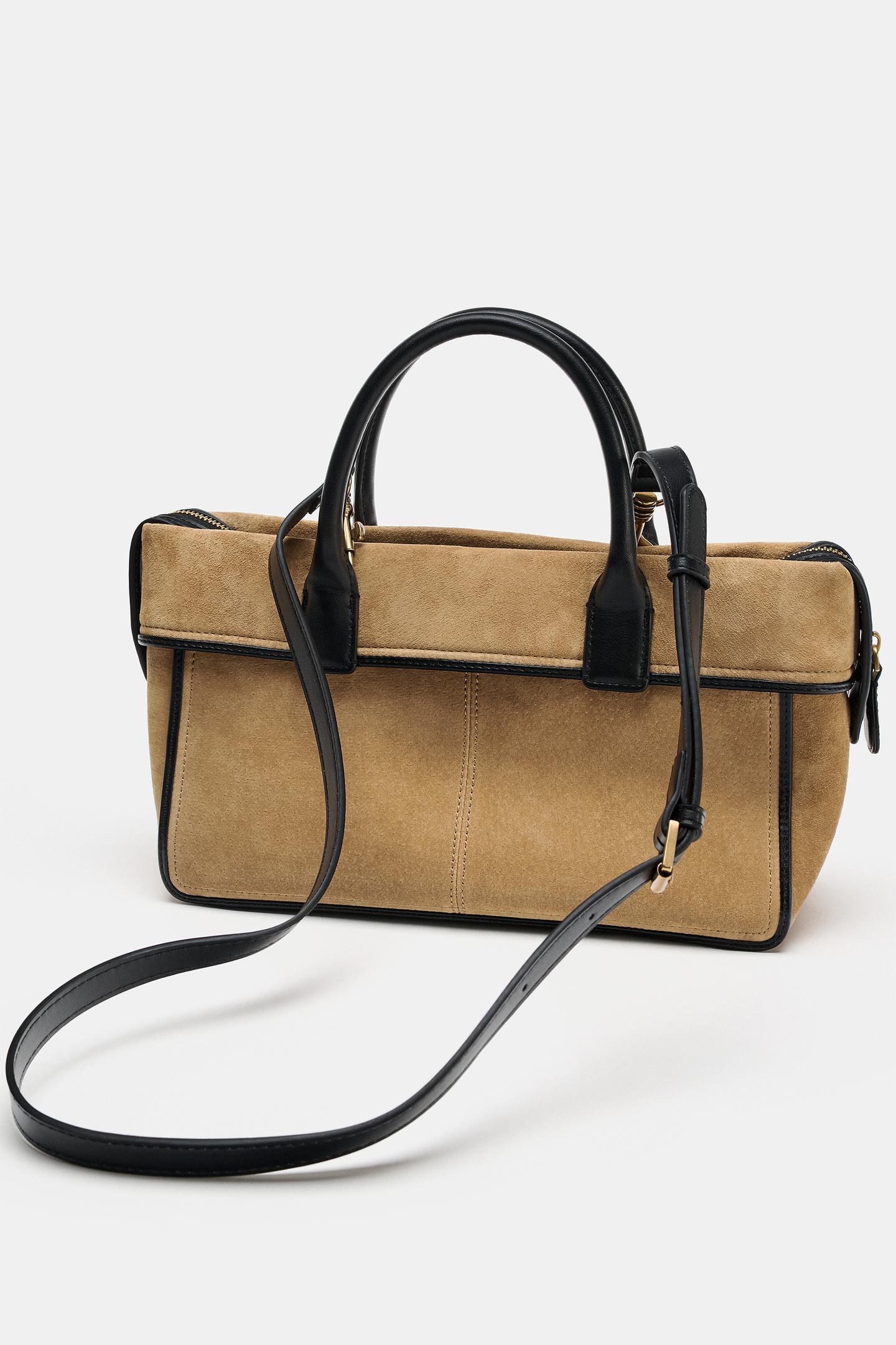 Женская сумка Zara Leather City Handbag, цвет: Песочный / Коричневый — фото 4