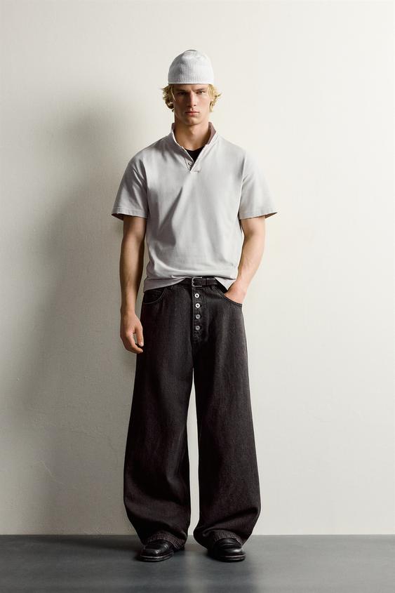 BUTTON-UP BAGGY FIT JEANS - Black / Brown by Zara - Image 0