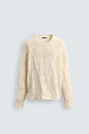 CABLE-KNIT OPEN-KNIT JUMPER - Oyster-white by Zara