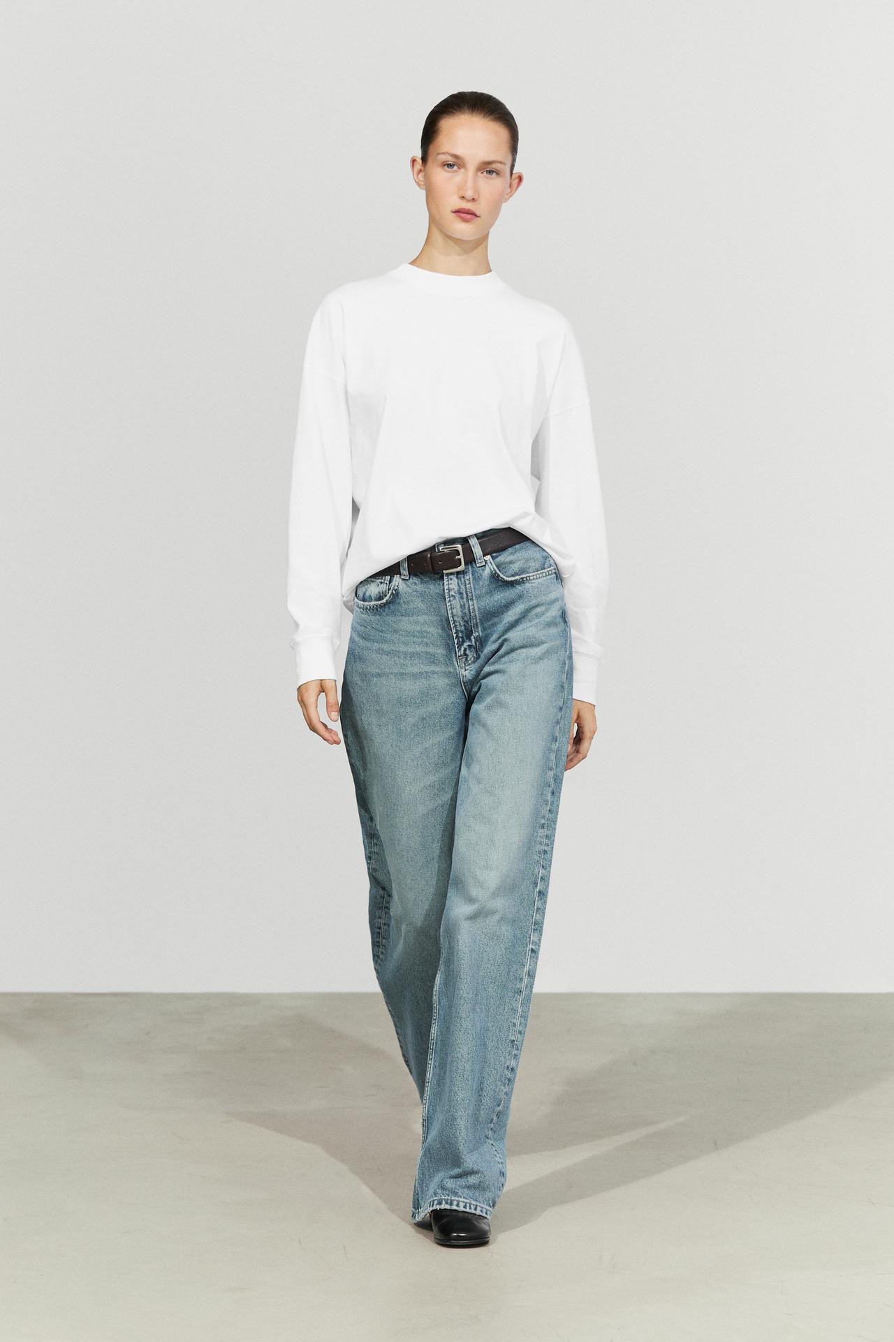 Long sleeve round neck T-shirt — Oyster-white