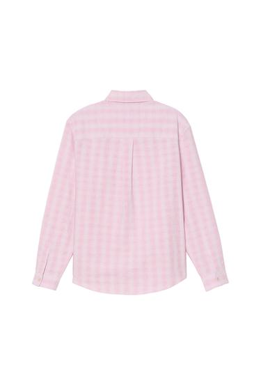 COTTON/LINEN CHECK SHIRT - Pastel pink by Zara - Image 3