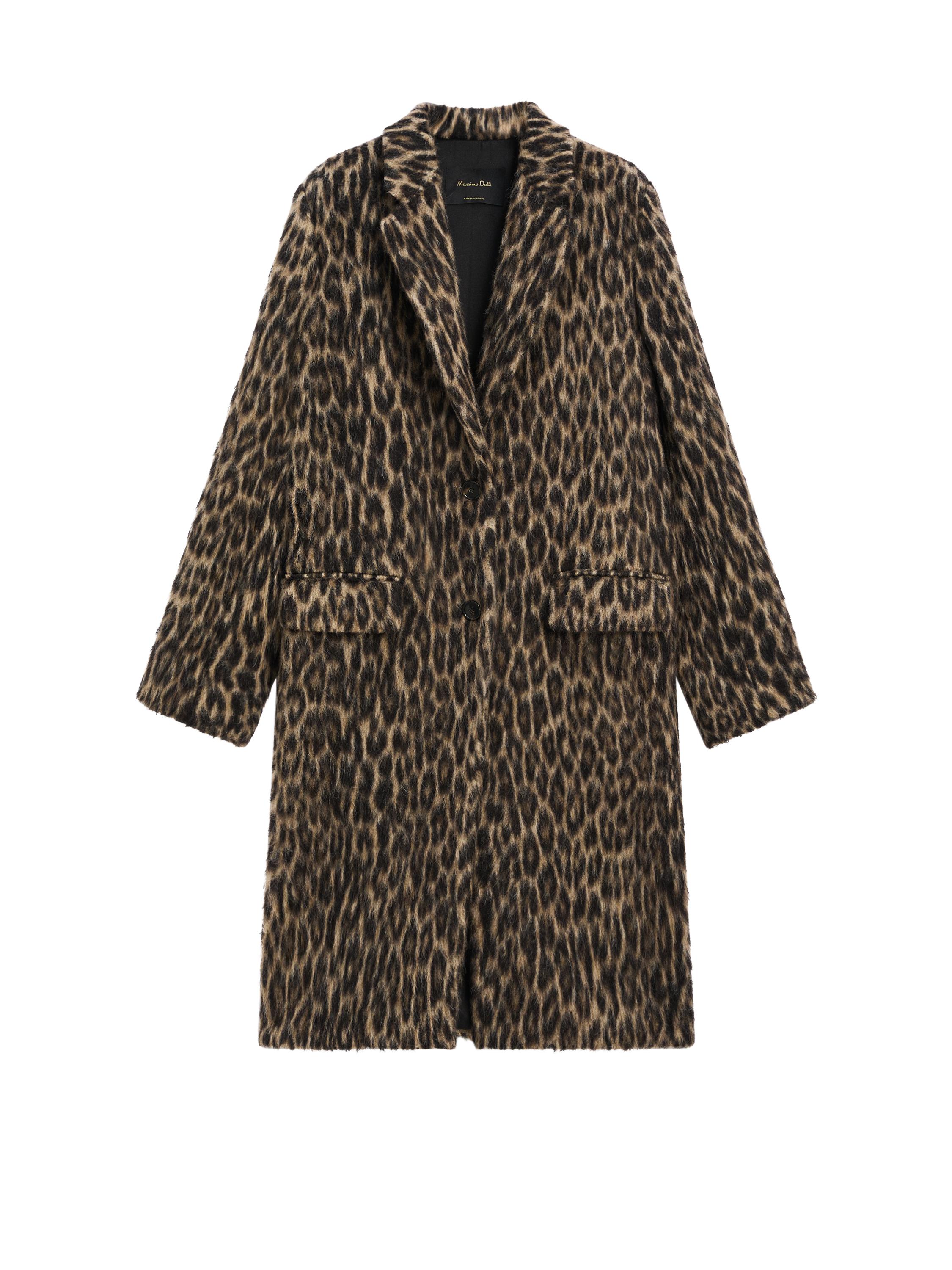 Long textured animal print coat Dark brown ZARA United States