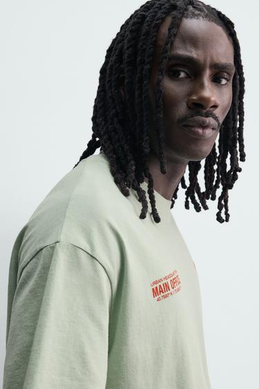 T-SHIRT LAVÉ À INSCRIPTIONS IMPRIMÉES - Vert d'eau de Zara - Image 4