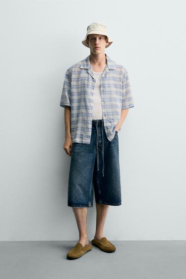 CHECK JACQUARD SHIRT - Blue/White by Zara