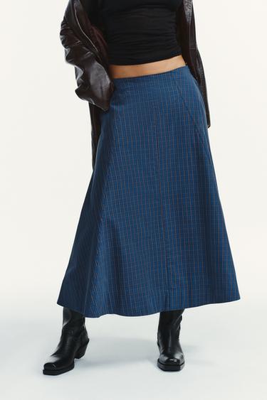 JUPE MI-LONGUE À CARREAUX PLISSÉE - Bleus de Zara - Image 2