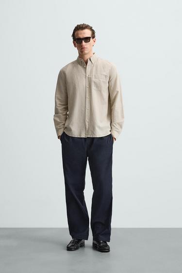 CAMISA LINO - ALGODÓN - Beige claro de Zara