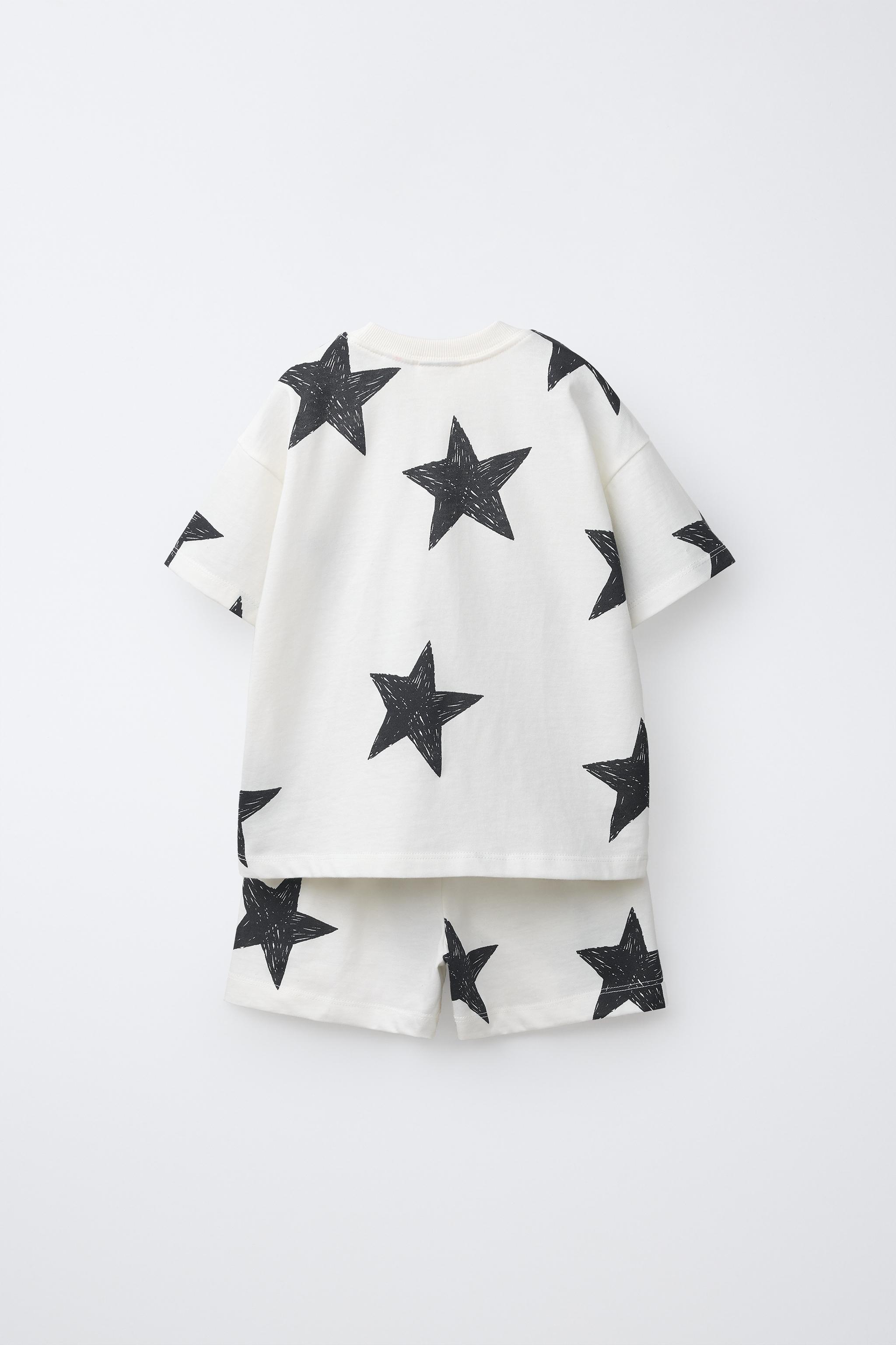 STAR T-SHIRT AND BERMUDA JOGGING SET — Ecru