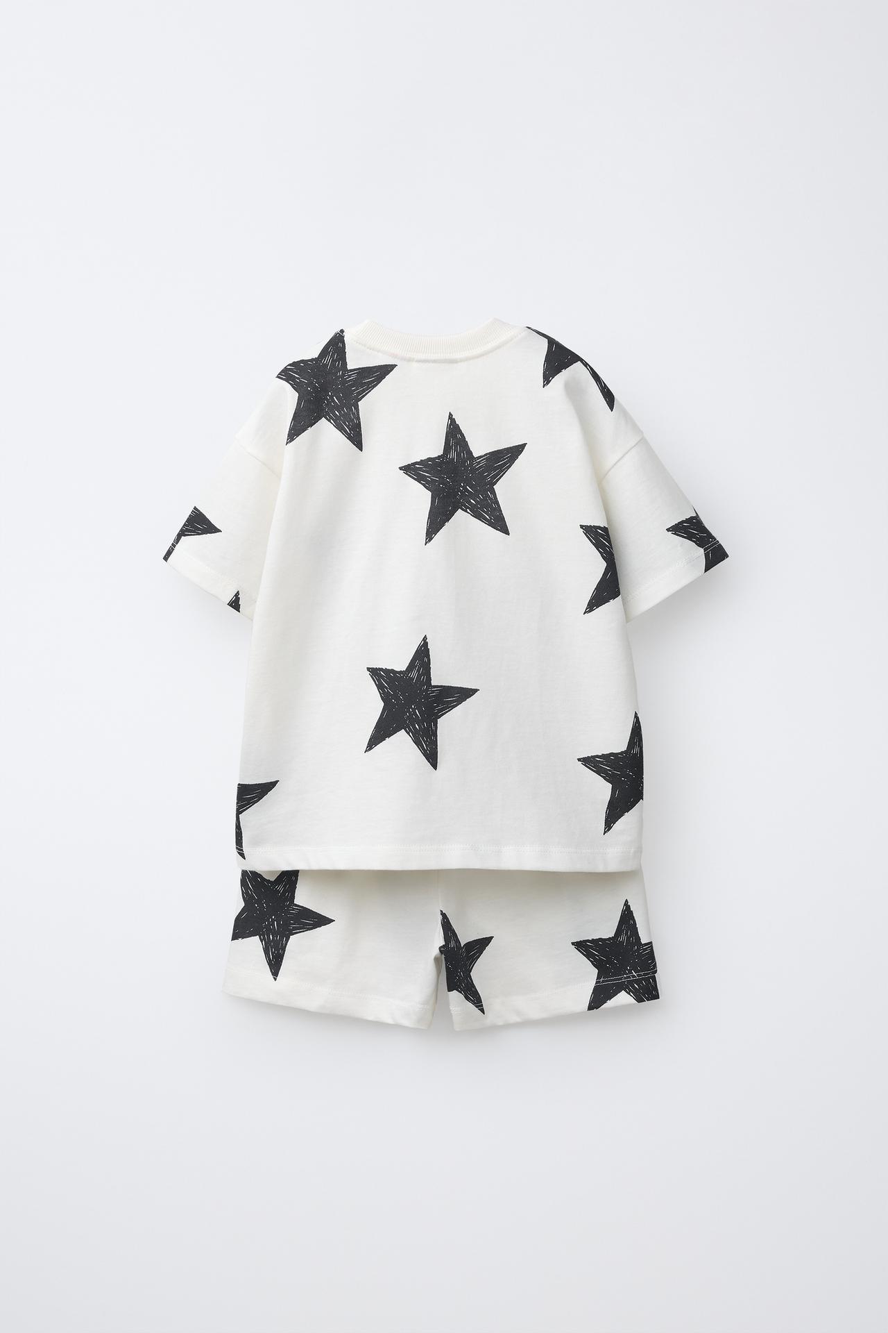 STAR T-SHIRT AND BERMUDA JOGGING SET — Ecru