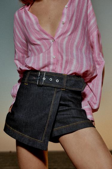 Zara Z1975 BELTED WRAP SKORT - Blue