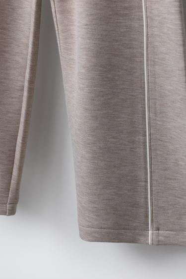 WIDE-LEG GYM TROUSERS WITH CONTRAST TRIMS - Sand / Marl by Zara - Image 3