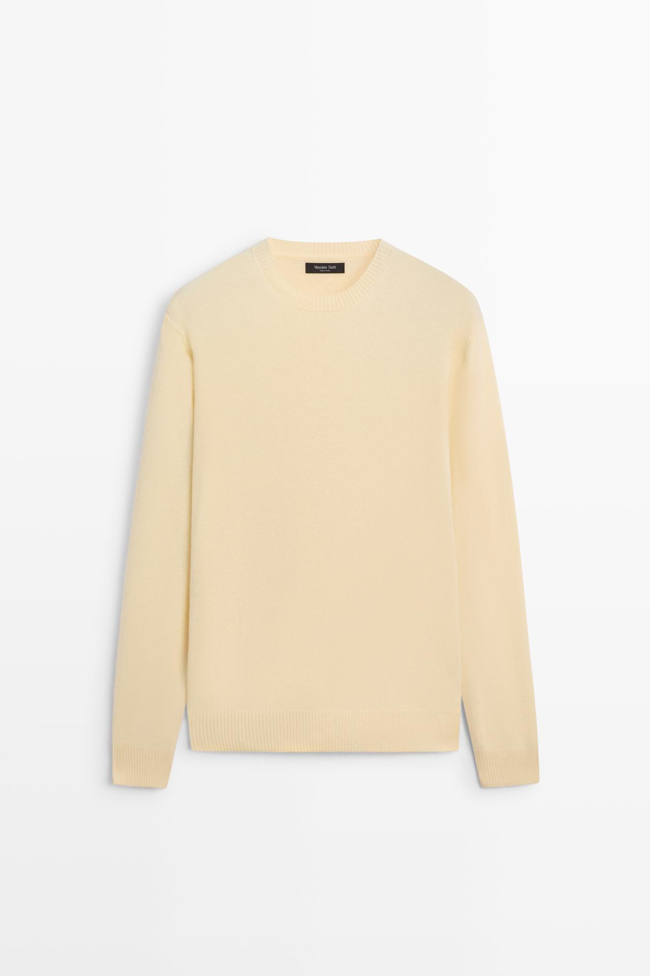 Wool blend round neck knit sweater — Yellow