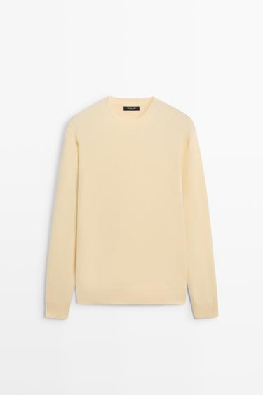 Wool blend round neck knit sweater — Yellow 1