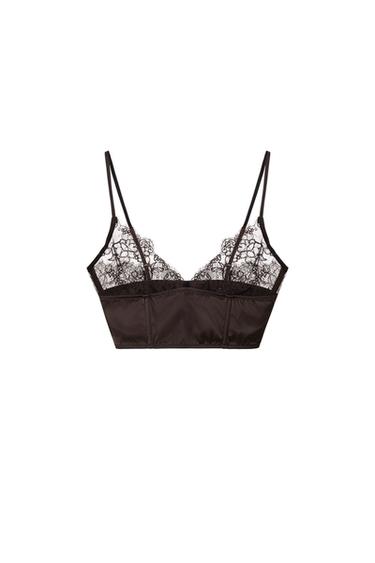 BRALETTE BIMATIÈRE SATINÉ ET DENTELLE - Marron foncé de Zara