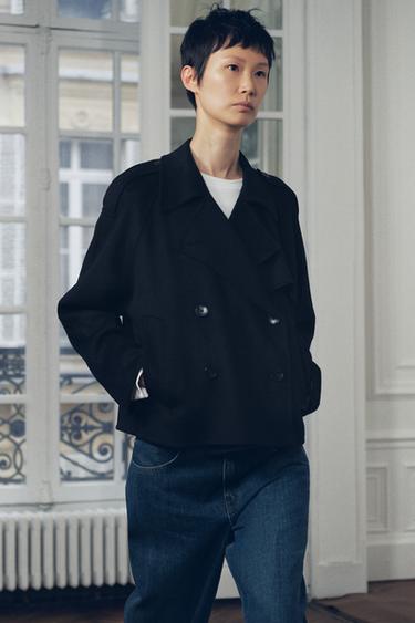 ABRIGO CORTO CON LANA ZW COLLECTION - Negro de Zara