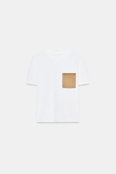 CAMISETA BOLSILLO CONTRASTE - Blanco de Zara