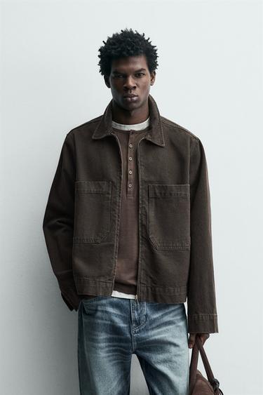 Zara KRATKA JAKNA S DŽEPOVIMA OD STRUKTURIRANE TKANINE – Smeđa