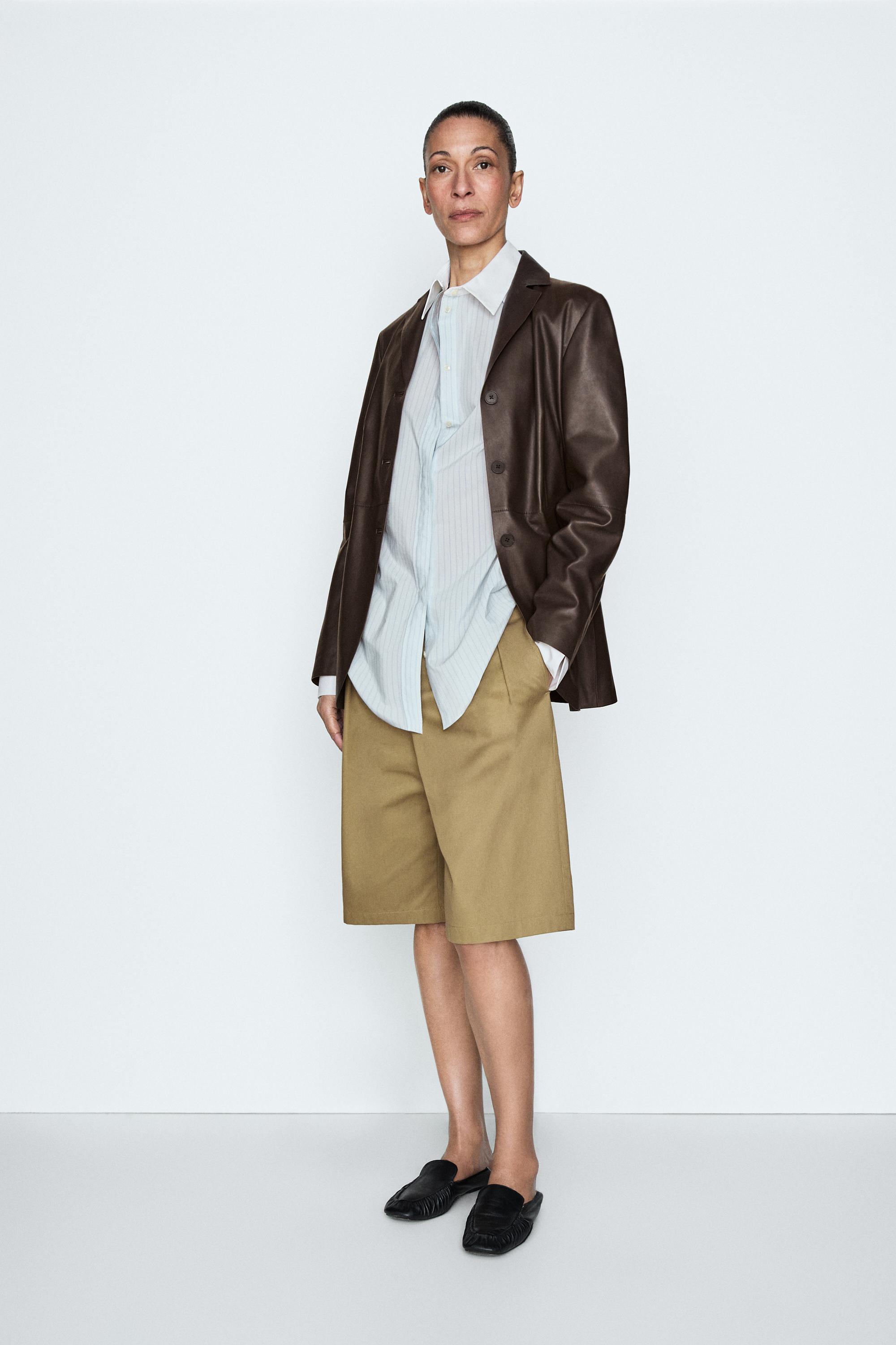 Blazer à col revers en cuir - STUDIO