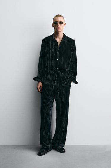 PLEATED VELVET OVERSHIRT - blue/black by Zara - Image 0