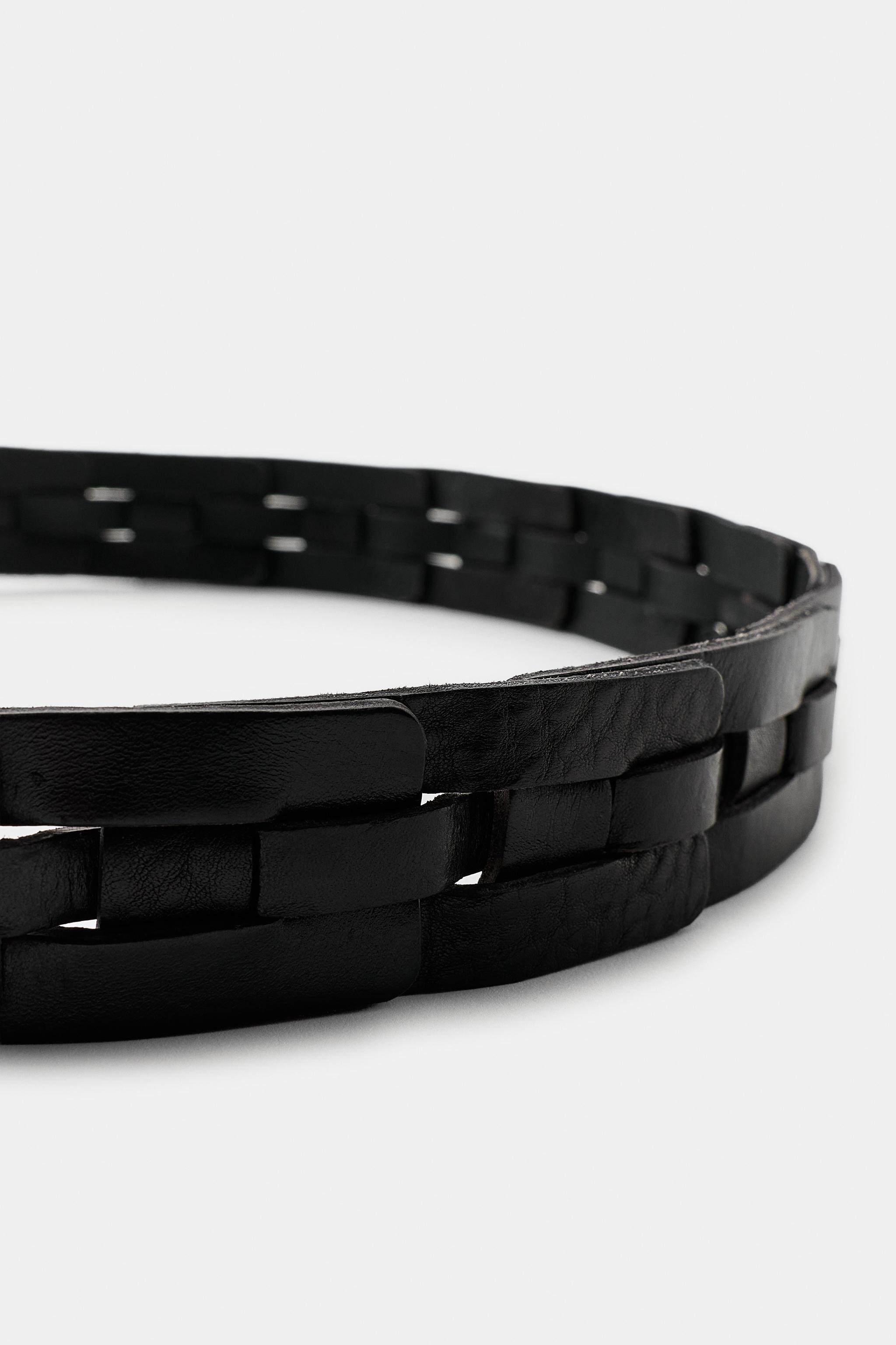 黒 編み込みレザーベルト オーバルバックル　103センチ 100%レザー編み込みベルト - ブラック | ZARA Japan / 日本