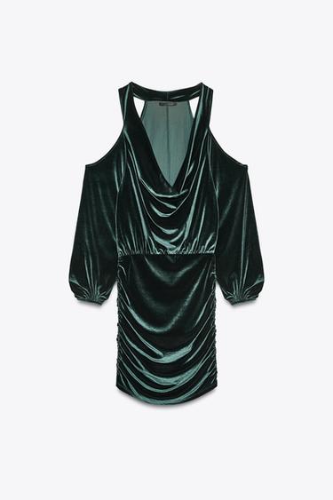 Zara CUT OUT VELVET DRESS - Green - Image 0