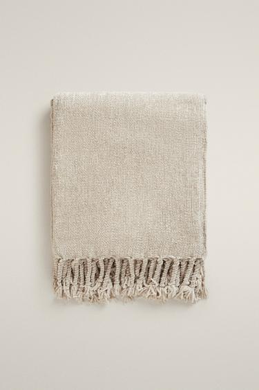 Zara CHUNKY CHENILLE BLANKET - taupe brown