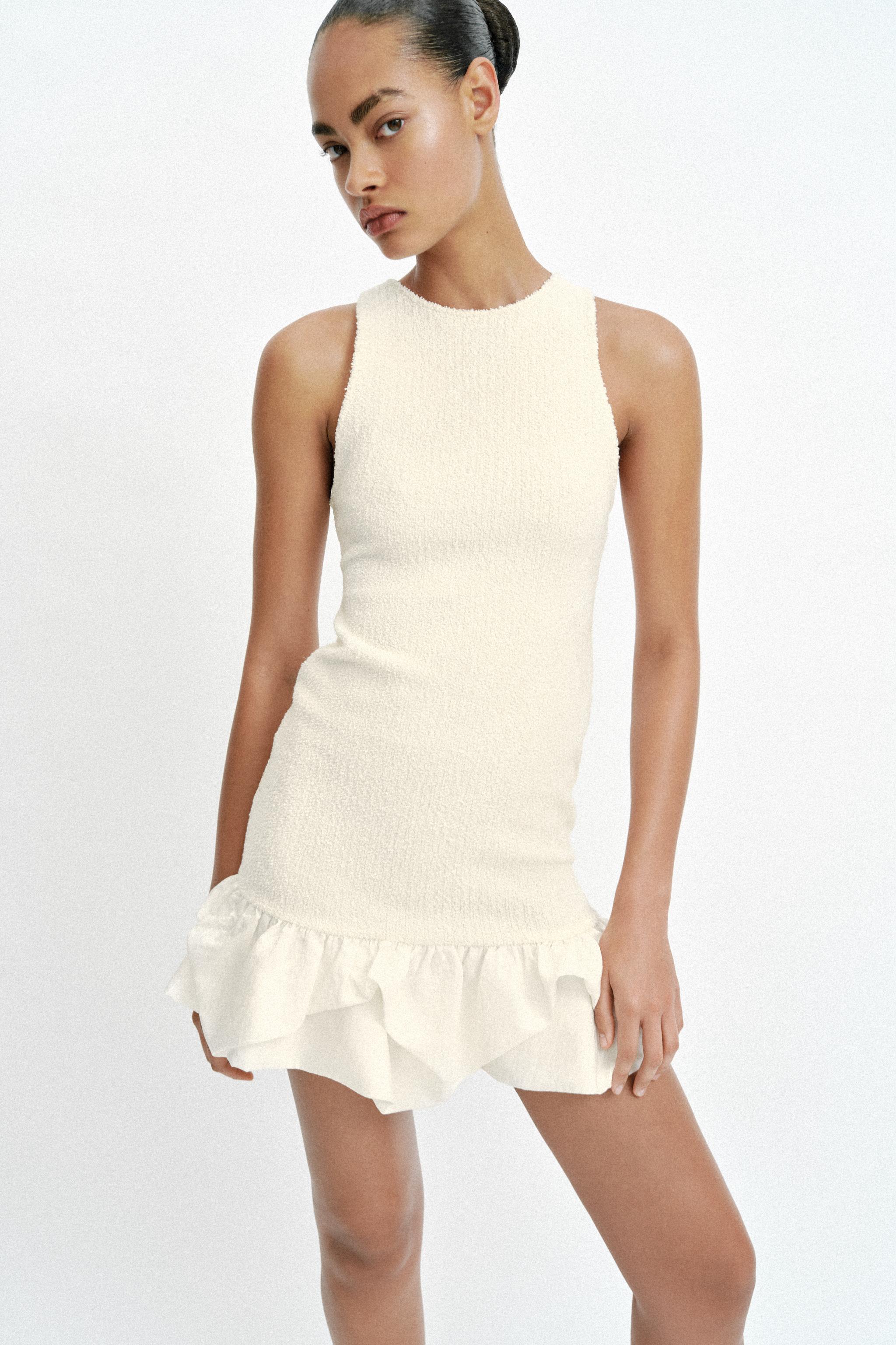 COMBINATION BOUCLÉ DRESS — Ecru