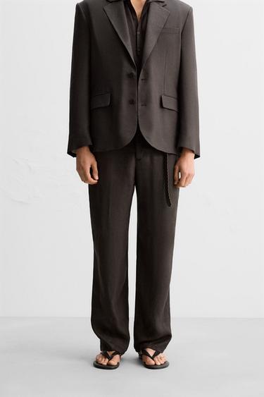 Zara LIMITED EDITION VISCOSE LINEN SUIT PANTS - Brown