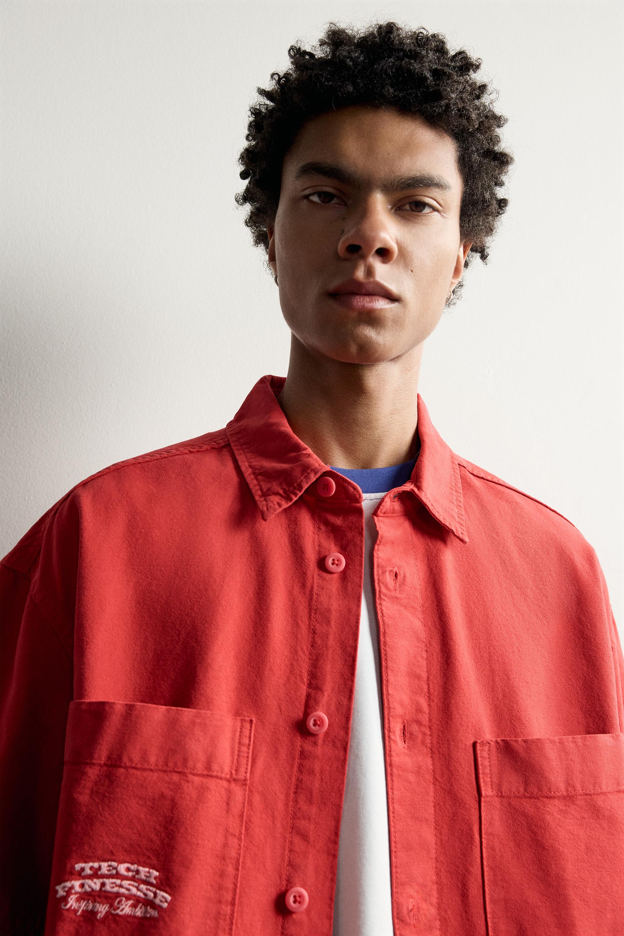 Мужские рубашки Zara RELAXED FIT CONTRAST TEXT SHIRT — фото 5