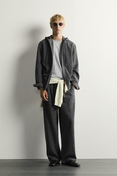 SOBRECAMISA FLUIDA CAPUCHA RAYAS - Gris antracita de Zara - Imagen 0