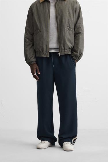 CALÇA TÉCNICA COM FAIXAS LATERAIS - Azul-marinho-escuro da Zara