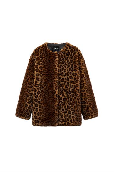 FAUX FUR ANIMAL PRINT COAT