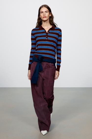 STRIPED 100% EXTRA-SOFT WOOL POLO - Burgundy by Zara