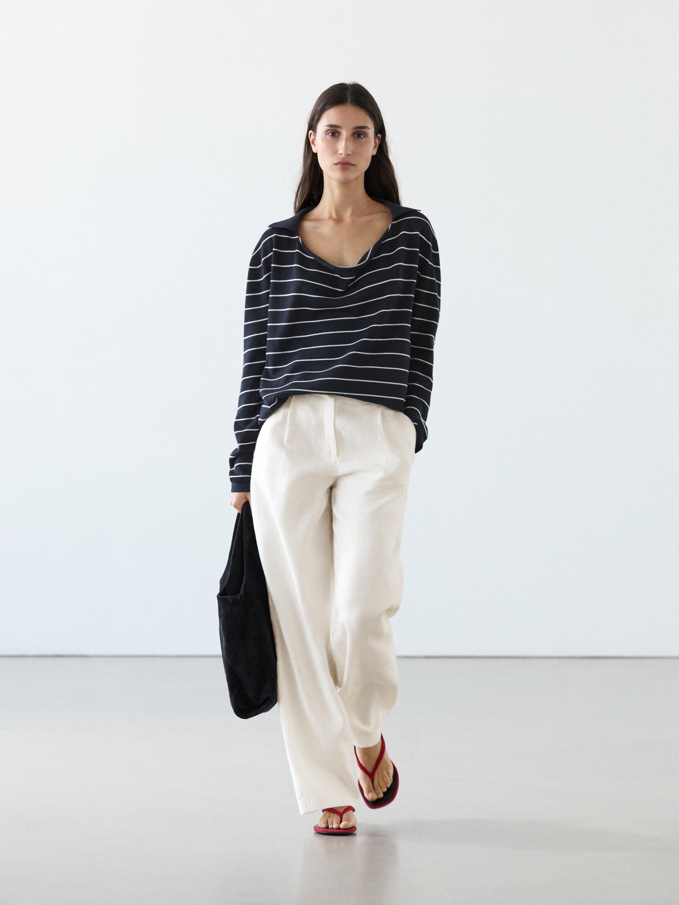 Pantalon wide leg 100 % lin avec élastique