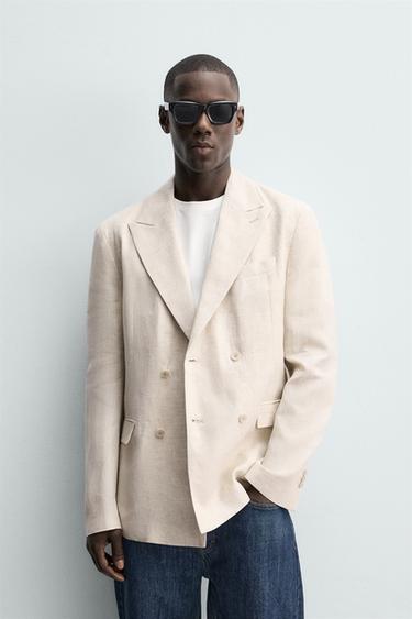 ДВУБОРТНЫЙ БЛЕЙЗЕР ИЗ 100% ЛЬНА — СВЕТЛО-БЕЖЕВЫЙ от Zara