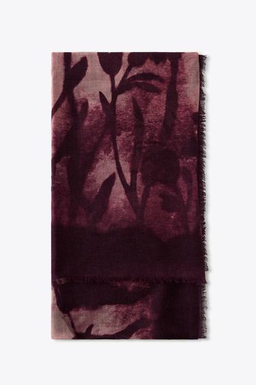 FLORAL PRINT SCARF - Burgundy by Zara - Image 2