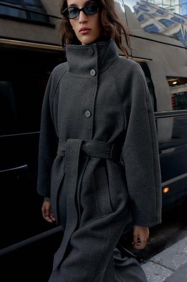 SOFT HIGH-NECK COAT WITH BELT - Grey by Zara - Image 4